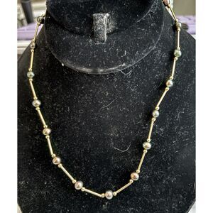14k gold clasp, beads, and tube beads, tahitian pearl necklace